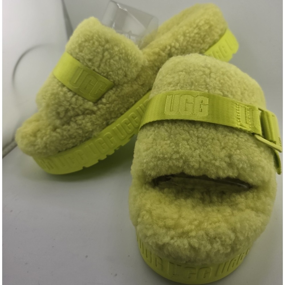 UGG Fluffita Slide Slippers Sulfur Yellow Womens Size 9 w/ Box